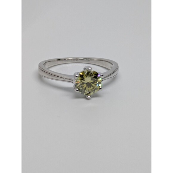 The Glow Show Jewelry - New Lemon Yellow 1ctw Moissanite Size 8 White Gold Tone Ring W/ GRA Certificate.